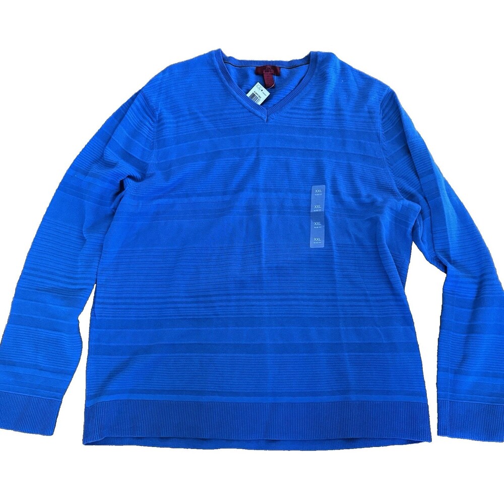 Alfani Mens Sweater Size XXL-2XL Slim Fit Solid Royal Blue V-Neck Cotton NWT $72
